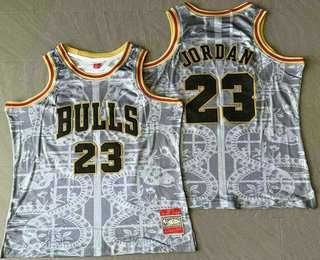 Men%27s Chicago Bulls #23 Michael Jordan Grey Snakeskin Hardwood AU Throwback Jersey Mixiu